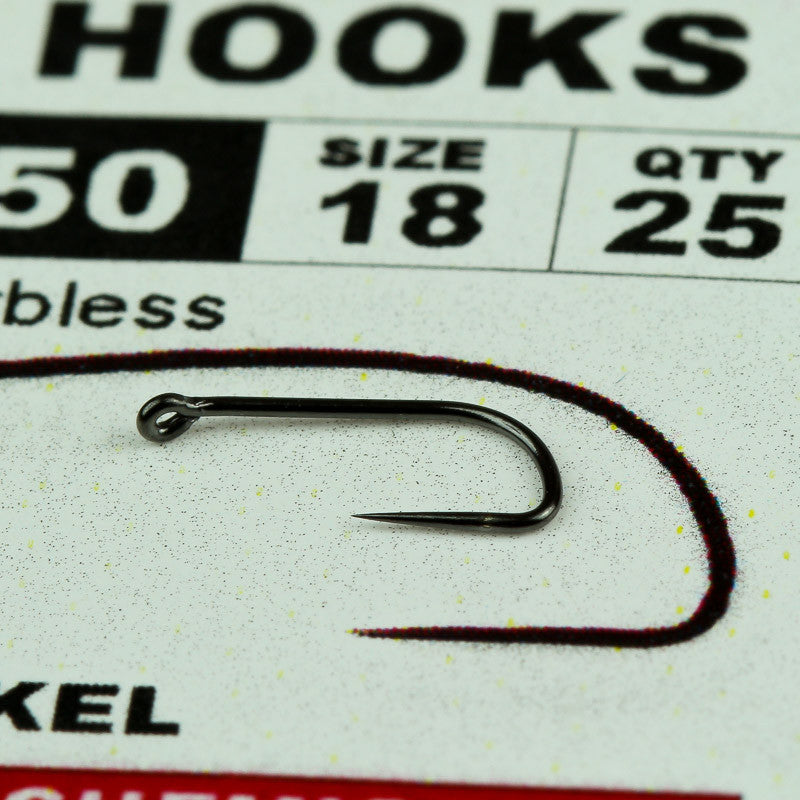 50 DRY FLY Hooks-Light Wire, Barbless, Black-nickel..C-419BL..8 Sizes  available